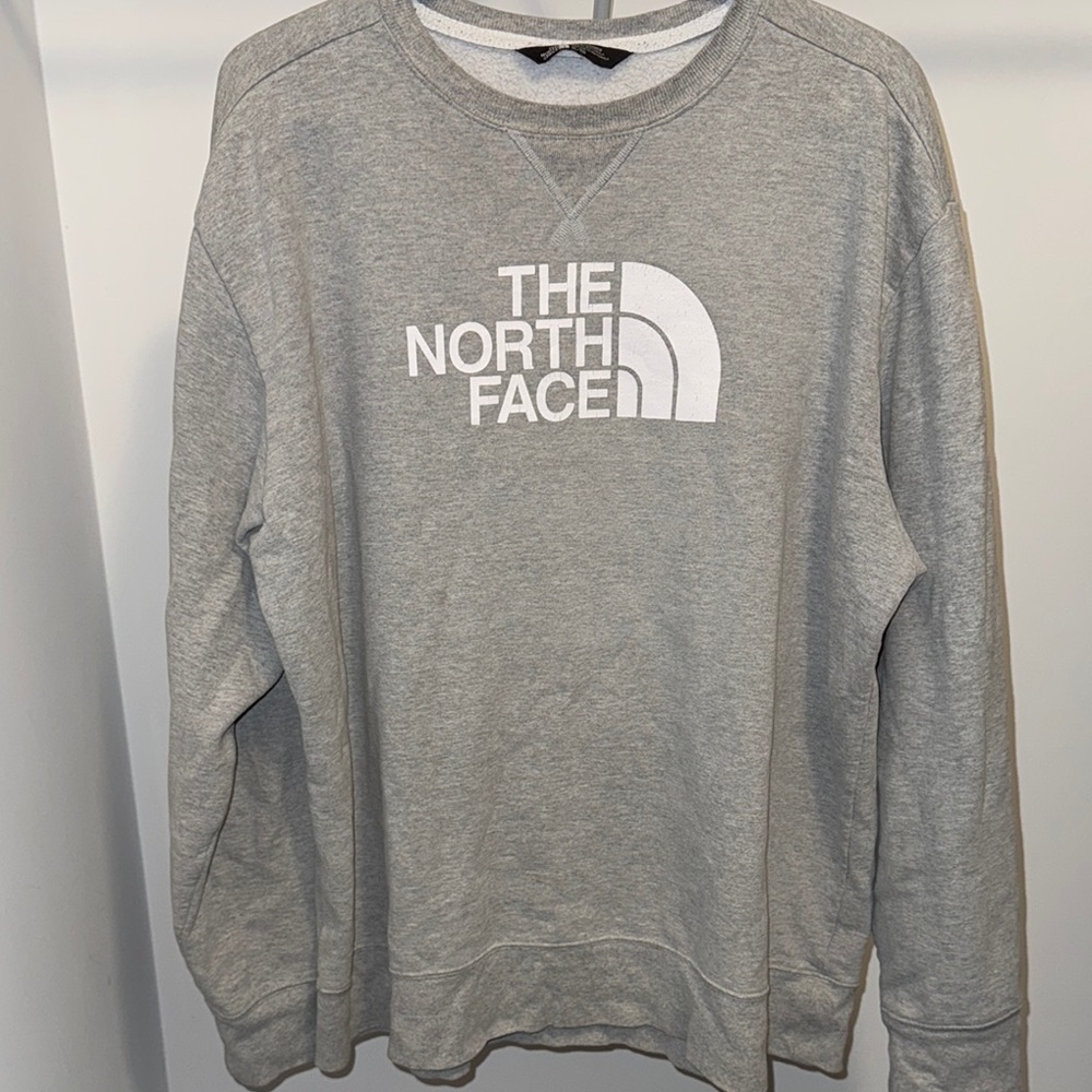 The North Face Gray Crewneck Sweater with Iconic Logo